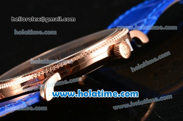 Patek Philippe Calatrava Miyota Quartz Rose Gold Case with Stick Markers and Blue Dial - Click Image to Close